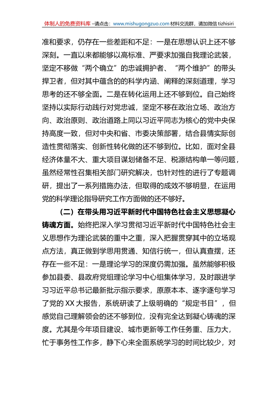常务副县长2022年度民主生活会发言提纲_第2页