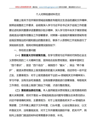 个人对照检查材料范文落实政策政治责任政治生态整改工作等方面