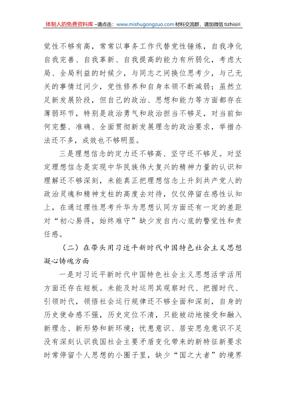 2022年度六个带头专题民主生活会个人对照检查材料（领导干部）_第2页