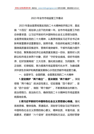 2023年全市市场监管工作要点