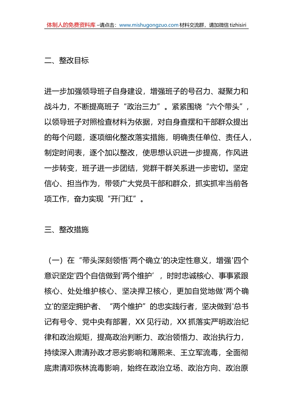 X镇委员会2022年度民主生活会整改方案_第2页