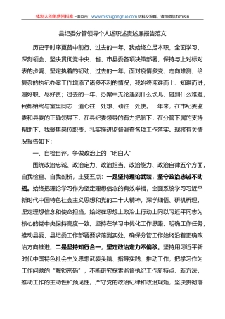 县纪委分管领导个人述职述责述廉报告
