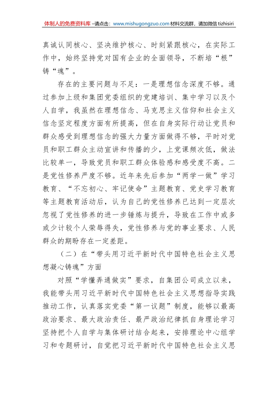 集团党委班子成员2022年度民主生活会个人发言提纲_第2页