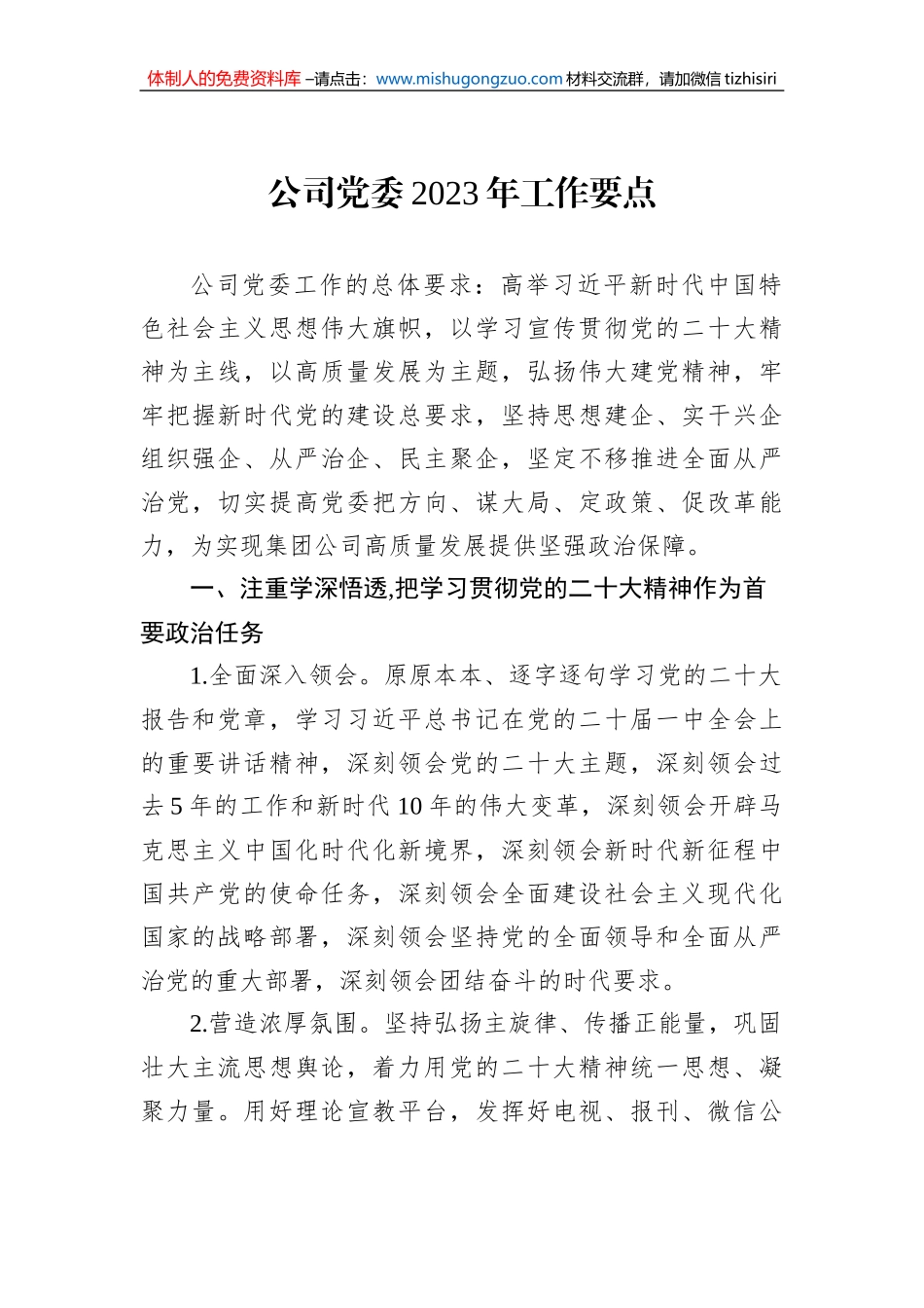 公司党委2023年工作要点_第1页