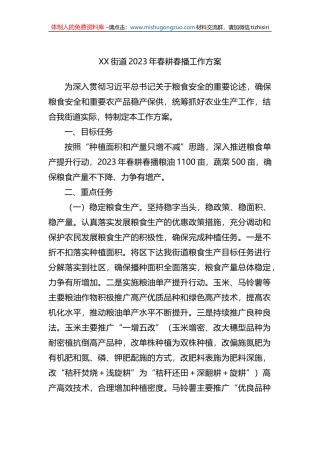 XX街道2023年春耕春播工作方案