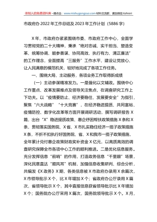 市政府办2022年工作总结及2023年工作计划