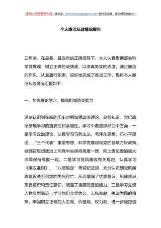个人廉洁从政情况报告