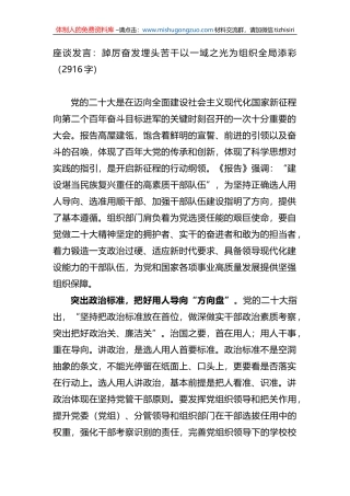 座谈发言：踔厉奋发埋头苦干以一域之光为组织全局添彩