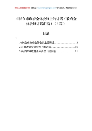 市长在市政府全体会议上的讲话（3篇）