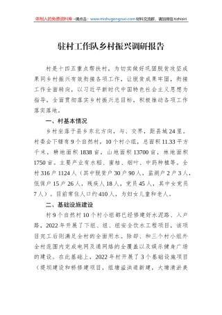 驻村工作队乡村振兴调研报告