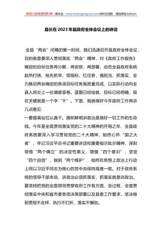 县长在2023年县政府全体会议上的讲话