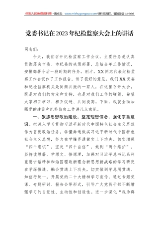 党委书记在2023年纪检监察大会上的讲话