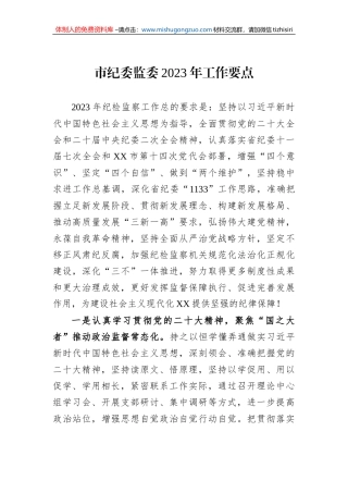 市纪委监委2023年工作要点