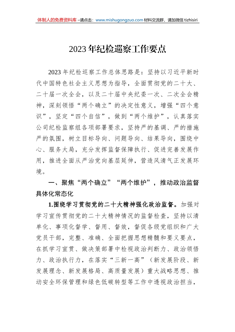 2023年纪检巡察工作要点_第1页