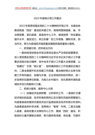 2023年县统计局工作要点