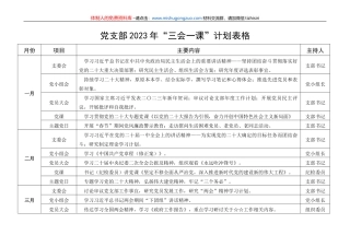 党支部2023年三会一课工作计划表格