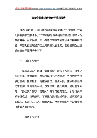 清廉企业建设自查自评情况报告