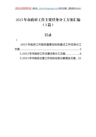 2023年市政府工作主要任务分工方案汇编（3篇）