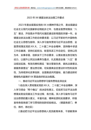 2023年XX镇普法依法治理工作要点