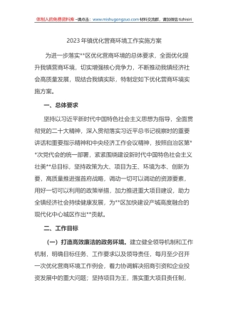 2023年镇优化营商环境工作实施方案