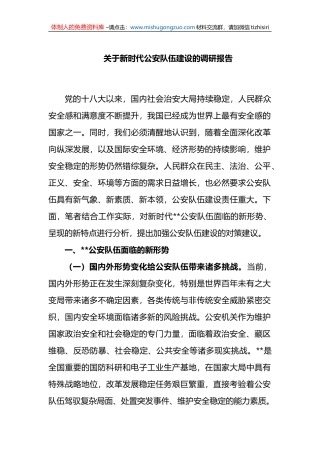 关于新时代公安队伍建设的调研报告