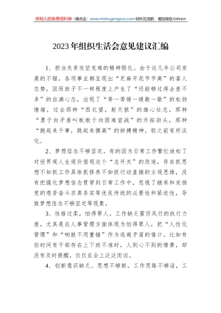 2023年组织生活会意见建议汇编