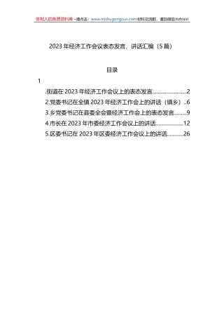 2023年经济工作会议表态发言、讲话汇编（5篇）