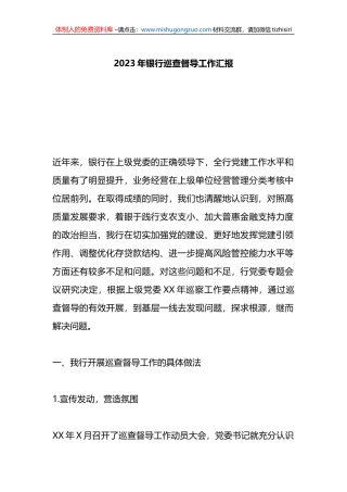 2023年银行巡查督导工作汇报