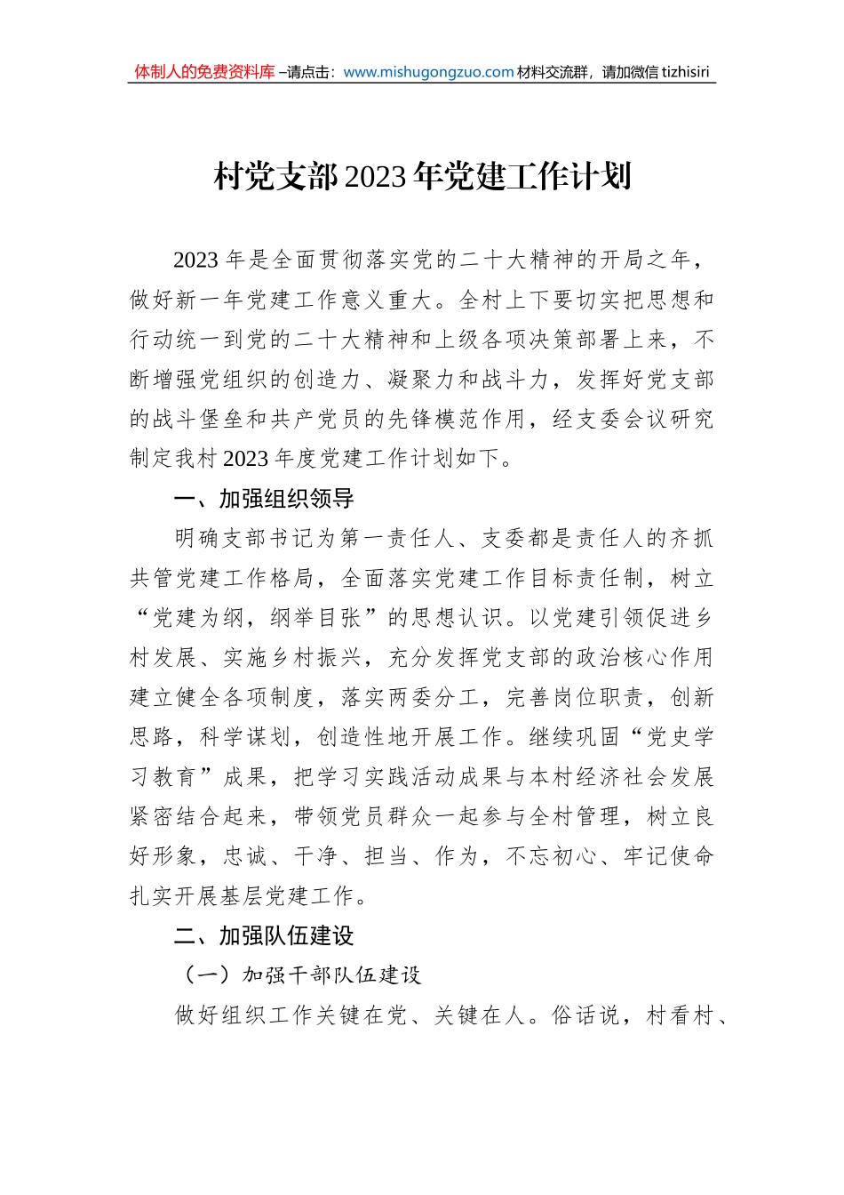 村党支部2023年党建工作计划_第1页