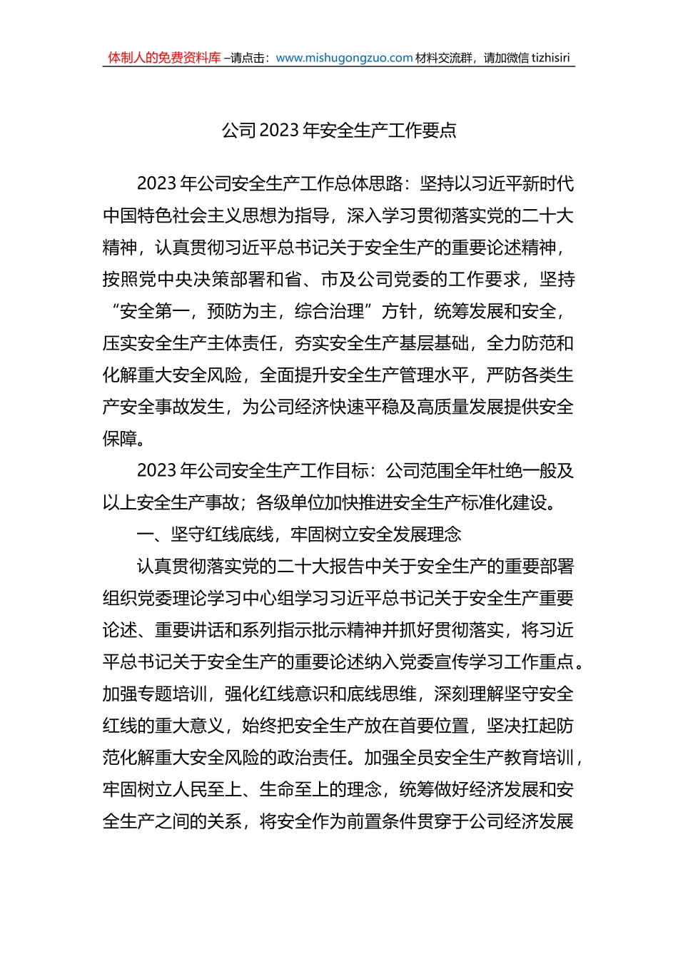 公司2023年安全生产工作要点_第1页