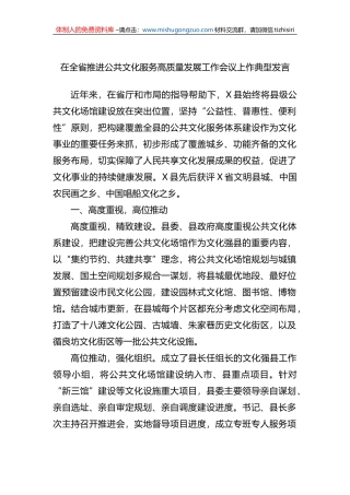 在全省推进公共文化服务高质量发展工作会议上作典型发言