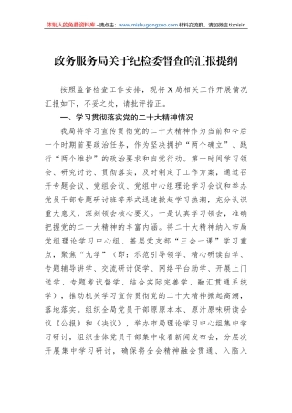 政务服务局关于纪检委督查的汇报提纲