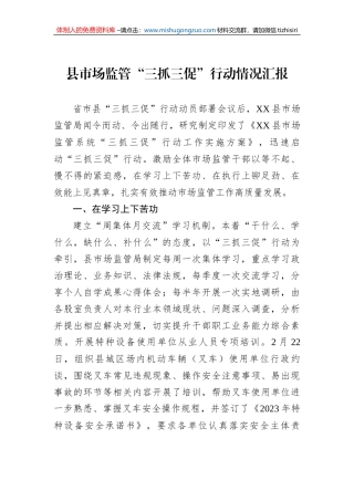 县市场监管“三抓三促”行动情况汇报
