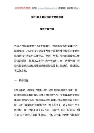 2023年X县扶持壮大村级集体经济工作方案