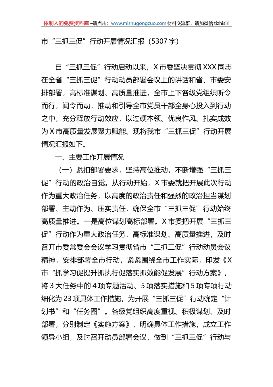 市“三抓三促”行动开展情况汇报_第1页