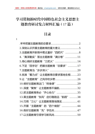 学习贯彻新时代中国特色社会主义思想主题教育研讨发言材料汇编（17篇）
