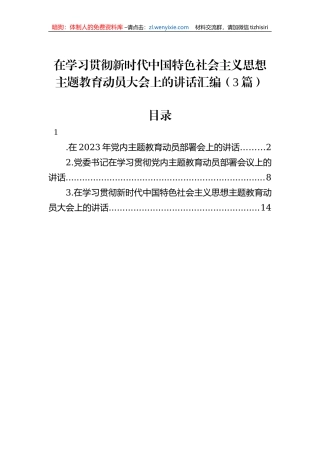 在学习贯彻新时代中国特色社会主义思想主题教育动员大会上的讲话汇编（3篇）
