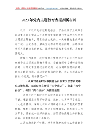 2023年党内主题教育查摆剖析材料