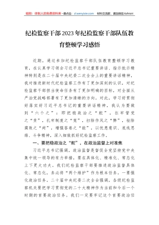 纪检监察干部2023年纪检监察干部队伍教育整顿学习感悟