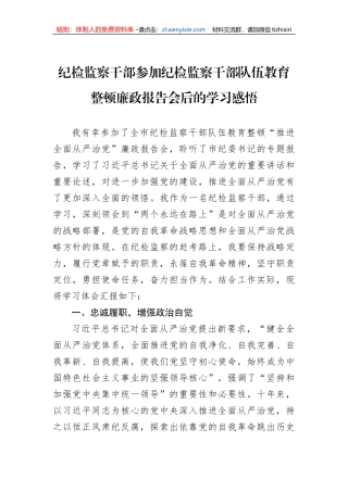 纪检监察干部参加纪检监察干部队伍教育整顿廉政报告会后的学习感悟