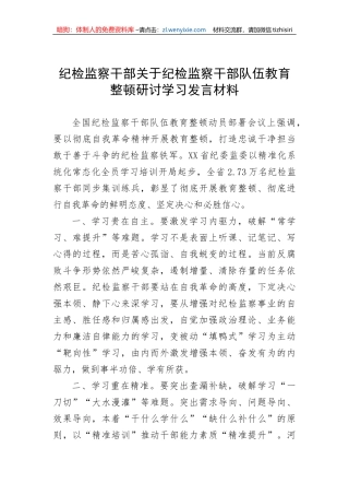 【JJ队伍教育整顿】纪检监察干部关于纪检监察干部队伍教育整顿研讨学习发言材料