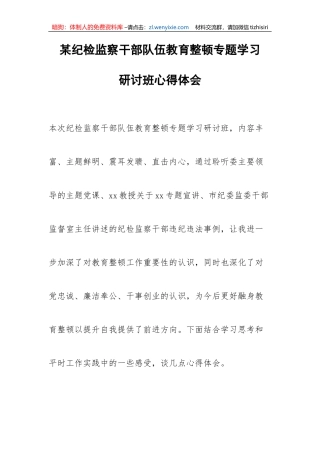 【JJ队伍教育整顿】某纪检监察干部队伍教育整顿专题学习研讨班心得体会