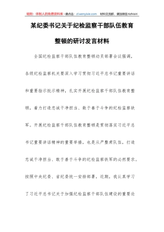 【JJ队伍教育整顿】某纪委书记关于纪检监察干部队伍教育整顿的研讨发言材料