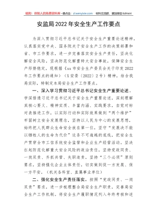 【安全生产】安监局202X年安全生产工作要点