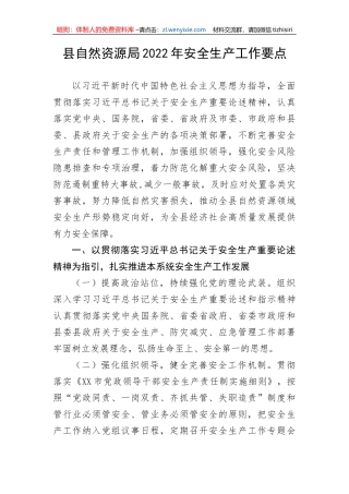 【安全生产】县自然资源局202X年安全生产工作要点