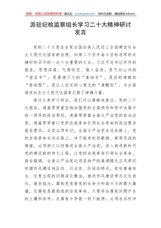 【纪检系统】派驻纪检监察组长学习二十大精神研讨发言