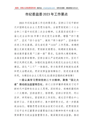 【纪检系统】市纪委监委2023年工作要点