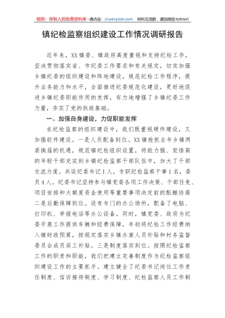 【纪检系统】镇纪检监察组织建设工作情况调研报告