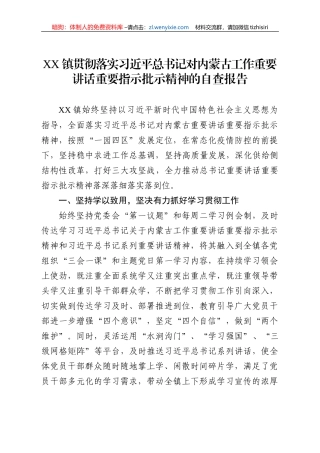 【自查报告】贯彻落实总书记对内蒙古工作重要讲话重要指示批示精神的自查报告