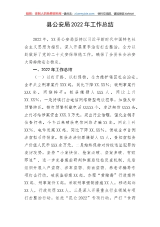 【政法队伍】县公安局2022年工作总结